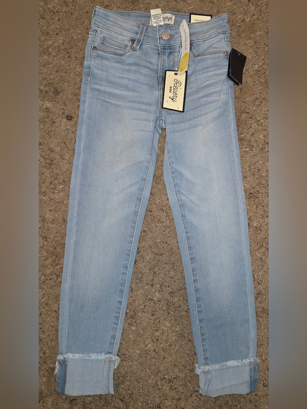 NWT Girl's Revelry Light Wash Skinny Jeans with Frayed Cuffs Size 8